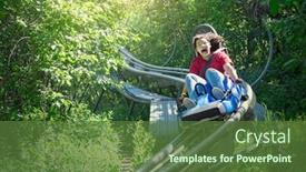  Presentation with amusement park - Amazing PPT theme having screaming-teen-girl-riding-downhill backdrop and a tawny brown colored foreground