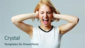  Presentation with close up of young girls - PPT layouts enhanced with screaming young woman with closed background and a sky blue colored foreground