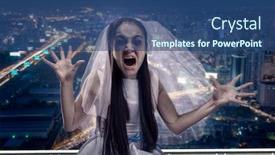  Presentation with zombie - Cool new slides with screaming zombie bride night city on background backdrop and a ocean colored foreground