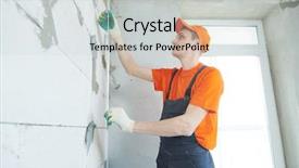  Presentation with golden revetment wall putty high - PPT theme having screed on wall for plastering background and a light gray colored foreground