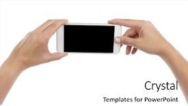  Presentation with smart agriculture drone - Slide deck having screen capture - female hand taking photo background and a  colored foreground