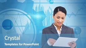  Presentation with touch screen - PPT theme enhanced with screen computer on blue technical background and a teal colored foreground