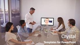  Presentation with video conference - Slide deck consisting of screen during video conference background and a coral colored foreground