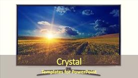  Presentation with white - Cool new PPT layouts with led lcd - 4k monitor isolated on white backdrop and a tawny brown colored foreground