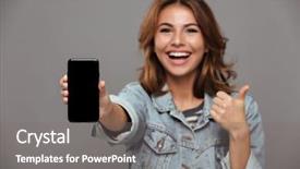  Presentation with teenage girl - Audience pleasing theme consisting of screen mobile phone and show backdrop and a gray colored foreground