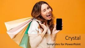  Presentation with blank - Slides having carry - portrait of a satisfied young background and a yellow colored foreground