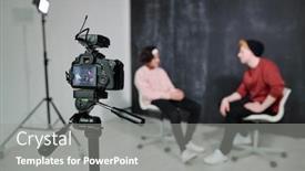  Presentation with video - Colorful presentation design enhanced with screen-of-digital-video-camera backdrop and a gray colored foreground