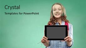  Presentation with green screen - Cool new presentation theme with education school and people concept backdrop and a seafoam green colored foreground