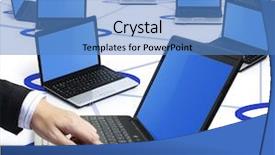  Presentation with keyboard - PPT layouts consisting of screen printing - hands on the laptop keyboard background and a teal colored foreground