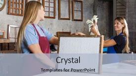  Presentation with worker - PPT theme having screen printing - happy mid adult female worker background and a light blue colored foreground