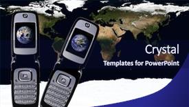  Presentation with cell phones - Presentation theme consisting of concept cell phones with globes as screen saver world map background background and a navy blue colored foreground