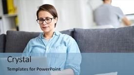  Presentation with my panorama on computer screen - Colorful theme enhanced with screens working in home environment backdrop and a light blue colored foreground