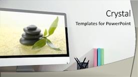  Presentation with workplace - PPT theme consisting of screensaver - office workplace with modern computer background and a  colored foreground