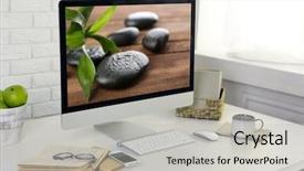  Presentation with workplace - Slide deck with screensaver - office workplace with modern computer background and a light gray colored foreground