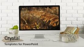  Presentation with workplace - Slide set consisting of screensaver - office workplace with modern computer background and a light gray colored foreground