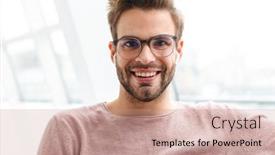  Presentation with video - PPT theme with screenshot-of-pleased-handsome-man background and a coral colored foreground