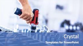  Presentation with machines - Cool new slide deck with assembling bitcoin mining machines man' backdrop and a teal colored foreground