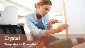  Presentation with diy - Slide deck featuring screw - woman doing diy work background and a red colored foreground