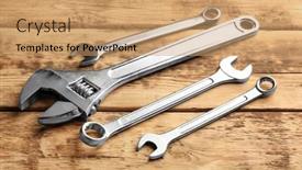  Presentation with wooden - PPT layouts having screw-and-combination-wrenches background and a coral colored foreground