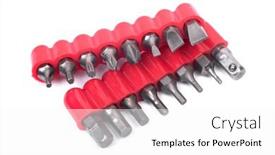  Presentation with bits - Presentation design consisting of screwdriver-bits-set-isolated background and a white colored foreground