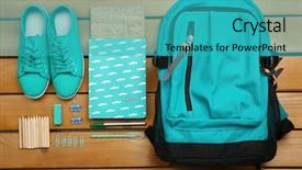  Presentation with analysis risk top view - Colorful slide set enhanced with scribbler - backpack and school supplies backdrop and a teal colored foreground
