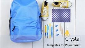  Presentation with backpack - Slide set having scribbler - backpack and school supplies background and a  colored foreground
