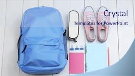  Presentation with backpack - Slides having scribbler - backpack and school supplies background and a sky blue colored foreground