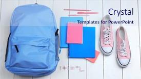  Presentation with backpack - PPT layouts with scribbler - backpack and school supplies background and a sky blue colored foreground