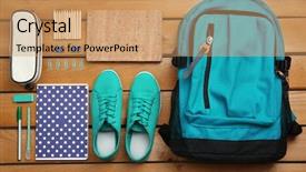  Presentation with backpack - PPT layouts with scribbler - backpack and school supplies background and a coral colored foreground