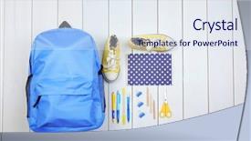  Presentation with backpack - Beautiful presentation theme featuring scribbler - backpack and school supplies backdrop and a sky blue colored foreground