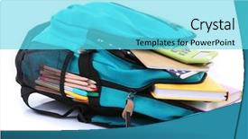  Presentation with backpack - PPT layouts featuring scribbler - backpack with school supplies isolated background and a cyan colored foreground