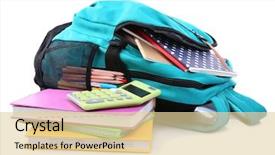  Presentation with school zombie - Presentation consisting of scribbler - backpack with school supplies isolated background and a blonde colored foreground