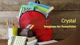  Presentation with backpack - Slide deck enhanced with scribbler - backpack with school supplies background and a tawny brown colored foreground
