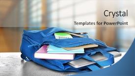  Presentation with sardines school in blue sea - Amazing slide deck having scribbler - blue backpack with school supplies backdrop and a lemonade colored foreground