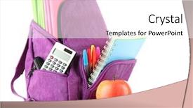  Presentation with backpack - Slides having scribbler - purple backpack with school supplies background and a white colored foreground