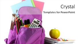  Presentation with backpack - Cool new PPT layouts with scribbler - purple backpack with school supplies backdrop and a white colored foreground