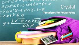 Presentation with purple green - Theme enhanced with scribbler - purple backpack with school supplies background and a light blue colored foreground