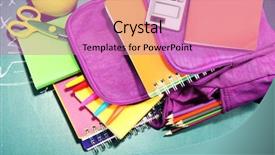  Presentation with purple green - Beautiful slides featuring scribbler - purple backpack with school supplies backdrop and a coral colored foreground