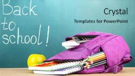  Presentation with purple green - PPT layouts enhanced with scribbler - purple backpack with school supplies background and a light blue colored foreground