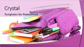  Presentation with backpack - PPT theme with scribbler - purple backpack with school supplies background and a lilac colored foreground