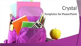  Presentation with backpack - Amazing slide deck having scribbler - purple backpack with school supplies backdrop and a white colored foreground