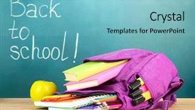  Presentation with purple green - Audience pleasing PPT theme consisting of scribbler - purple backpack with school supplies backdrop and a light blue colored foreground