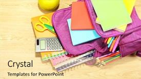  Presentation with backpack - Slide set featuring scribbler - purple backpack with school supplies background and a blonde colored foreground