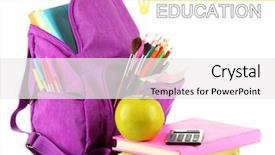  Presentation with cleanliness at school - PPT layouts featuring scribbler - purple backpack with school supplies background and a white colored foreground