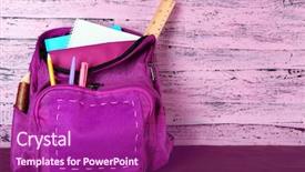  Presentation with bullying in school - Colorful presentation design enhanced with scribbler - school backpack on wooden background backdrop and a  colored foreground