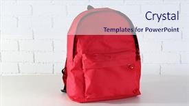  Presentation with school - Presentation theme having scribbler - school backpack on wooden table background and a sky blue colored foreground