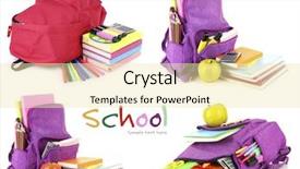  Presentation with school backpacks - Amazing PPT theme having scribbler - school backpacks isolated on white backdrop and a blonde colored foreground