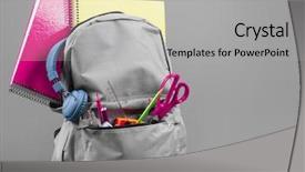  Presentation with grey - Cool new theme with scribbler - schoolbag on grey background backdrop and a light gray colored foreground