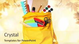  Presentation with pineapple a yellow wooden - PPT theme consisting of scribbler - yellow backpack with school supplies background and a yellow colored foreground