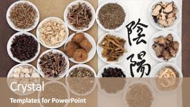  Presentation with chinese calligraphy - Colorful presentation theme enhanced with script of yin and yang backdrop and a coral colored foreground